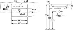 V&B Vorbauwaschtisch AVENTO 550x360mm, mit ÜL we Alpin