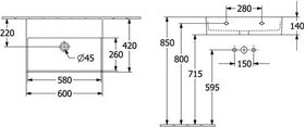 V&B Waschtisch MEMENTO 2.0 600x420mm o ÜL o HL stone white C+