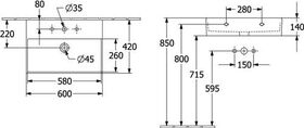 V&B Waschtisch MEMENTO 2.0 600x420mm o ÜL f 3-Loch-Armatur we C+