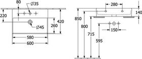 V&B Waschtisch MEMENTO 2.0 600x420mm m ÜL f 3-L.-Armatur Sto wh C+