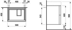 Laufen Waschtischunterbau KARTELL 600x580x450mm, 2 Schubladen schiefergrau