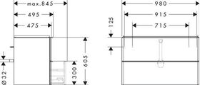 HG Waschtischunterschrank Xelu Q 980x605x475mm we hgl Griff mattschwarz