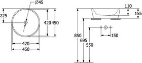 V&B Aufsatzwaschtisch ARCHITECTURA d= 450mm, ohne ÜL, rund we