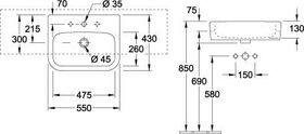 V&B Vorbauwaschtisch ARCHITECTURA 550x430mm ohne ÜL we