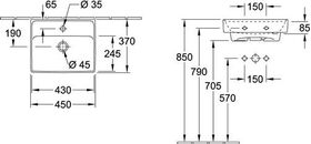 V&B Handwaschbecken COLLARO 450x370mm m ÜL m HL stone white C+