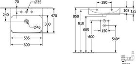 V&B Waschtisch FINION m verd. ÜL ViFlow 600x470mm we C+