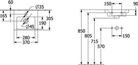 V&B Handwaschbecken SUBWAY 3.0 370x305mm o ÜL m HL stone white C+