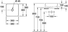 V&B Aufsatzwaschtisch COLLARO 380x380mm quadrat. o Hahnlochbank we