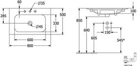 V&B Schrankwaschtisch FINION ohne ÜL 800x500mm stone white C+