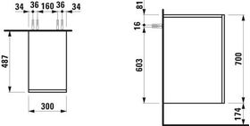 Laufen Seitenelement KARTELL 700x300x485mm Scharn. re schiefergrau