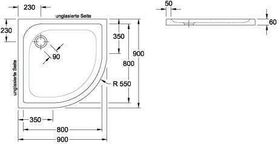 V&B Eck-Duschwanne O.NOVO mit Antirutsch 900x900x60mm we