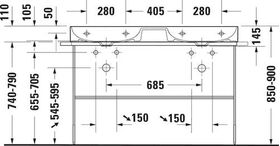 Duravit Doppelwaschtisch DURASQUARE o ÜL m HLB geschli 1200x470mm o HL we WG