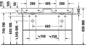 Duravit Doppelwaschtisch DURASQUARE o ÜL m HLB 1200x470mm 3 HL weiß WG