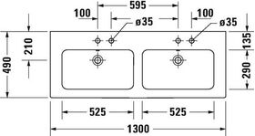 Duravit Doppelwaschtisch ME by Starck m ÜL m HLB 1300x490mm 1 HL we seidenmatt