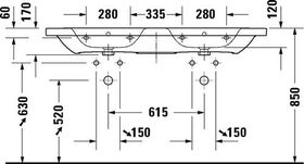 Duravit Doppel-Waschtisch DURASTYLE m ÜL HLB 1400x480mm 3 Hahnlöcher weiß