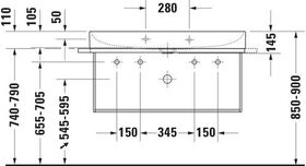 Duravit Waschtisch DURASQUARE o ÜL m HLB geschli 1000x470mm 1 HL weiß