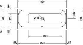 Duravit Rechteck-Whirlwanne HAPPY D.2 150 l 1700x700 we 1 RS links Air-System