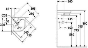 V&B Eck-Handwaschbecken SUBWAY 3.0 320mm Schenkell. o ÜL m HL Sto white C+