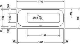 Duravit Rechteck-Badewanne HAPPY D.2 1 Rückenschräge links 1700x700mm weiß