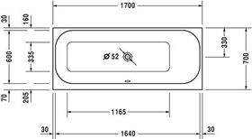 Duravit Rechteck-Whirlwanne HAPPY D.2 150 l 1700x700 we 1 RS re Combi-System P