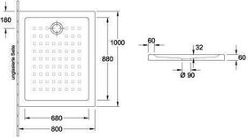 V&B Duschwanne O.NOVO R-eck mit Antirutsch 1000x800x60mm we