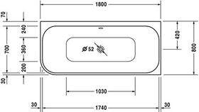 Duravit Badewanne HAPPY D.2 Ecke re 2 Rückenschrägen 1800x800mm weiß