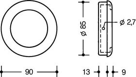 Einlassmuschel 538 MLB PA ma 90 tiefschwarz L.90mm B.90mm HEWI