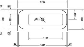 Duravit Rechteck-Whirlwanne HAPPY D.2 180 l 170x75 we 1 RS li Combi-System P