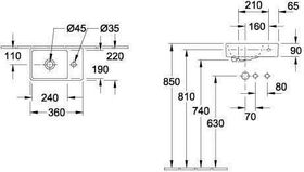 V&B Handwaschbecken AVENTO 360x220mm Be li HL re o ÜL we C+