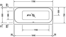 Duravit Rechteck-Badewanne HAPPY D.2 1 Rückenschräge links 1700x750mm weiß