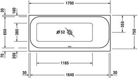 Duravit Rechteck-Badewanne HAPPY D.2 1 Rückenschräge rechts 1700x750mm weiß