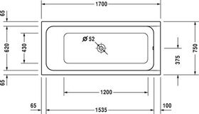 Duravit Rechteck-Whirlwanne D-CODE 120 l 170x75 we 1 RS Jet Project