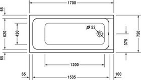 Duravit Rechteck-Whirlwanne D-CODE 120 l 170x75 we 1 RS Jet Project