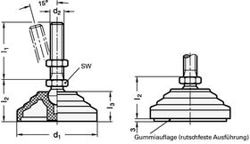 Kunststoff-Gelenkfuß GN 344 d1 60 mm,d2 M 10mm l1 98mm l3 24mm GANTER