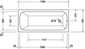 Duravit Whirlwanne QATEGO 170x75 m 1 Rückenschräge Jet-System weiß