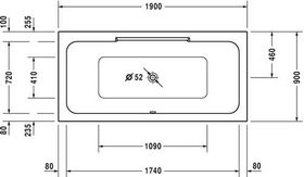 Duravit Rechteck-Whirlwanne DURASTYLE 250 l 1900x900 we 2 RS Combi-System P