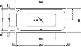 Duravit Rechteck-Badewanne HAPPY D.2 2 Rückenschrägen 1900x900mm weiß