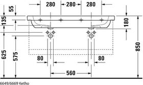 Duravit Doppel-Waschtisch D-CODE m ÜL HLB 1200x490mm weiß 1 Hahnloch