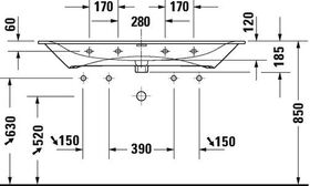 Duravit Waschtisch VIU 1230x490mm m ÜL m HLB 2 HL weiß WG