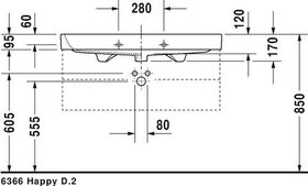 Duravit Möbelwaschtisch HAPPY D.2 m ÜL HLB 1000x505mm o Hahnloch weiß WG