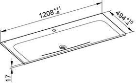 Keuco Keramik-Waschtisch X-LINE 1208x17x494mm m 1L-Boh we