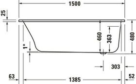 Duravit Einbauwanne QATEGO mit 1 Rückenschräge 1500x750mm weiß