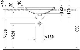 Duravit Einbauwaschtisch D-NEO 600x435mm m ÜL m HLB 1 Hahnloch weiß