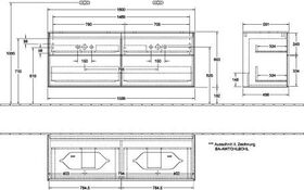 V&B Waschtischunterschrank FINION 1600x603x501mm AP Glas bl ma bl ma lacq.