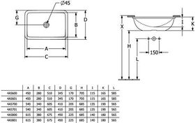 V&B Unterbauwaschtisch LOOP & FRIENDS mit ÜL, rechteckig 450x280mm we