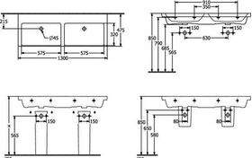 V&B Schrank-Doppelwaschtisch SUBWAY 3.0 1300x470mm o ÜL o HL stone white C+