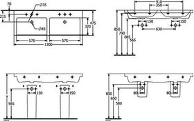 V&B Schrank-Doppelwaschtisch SUBWAY 3.0 1300x470mm o ÜL mit HL we