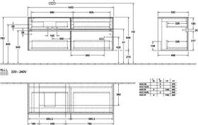 V&B Waschtischunterschrank COLLARO 140x54,8x50cm WT li Glossy Grey