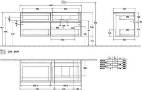 V&B Waschtischunterschrank COLLARO 140x54,8x50cm WT re m LED-B. Soft Grey