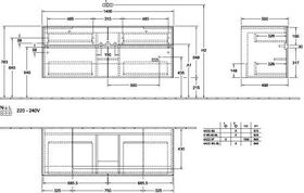 V&B Waschtischunterschrank COLLARO 140x54,8x50cm WT mttg m LED-B. w Wood